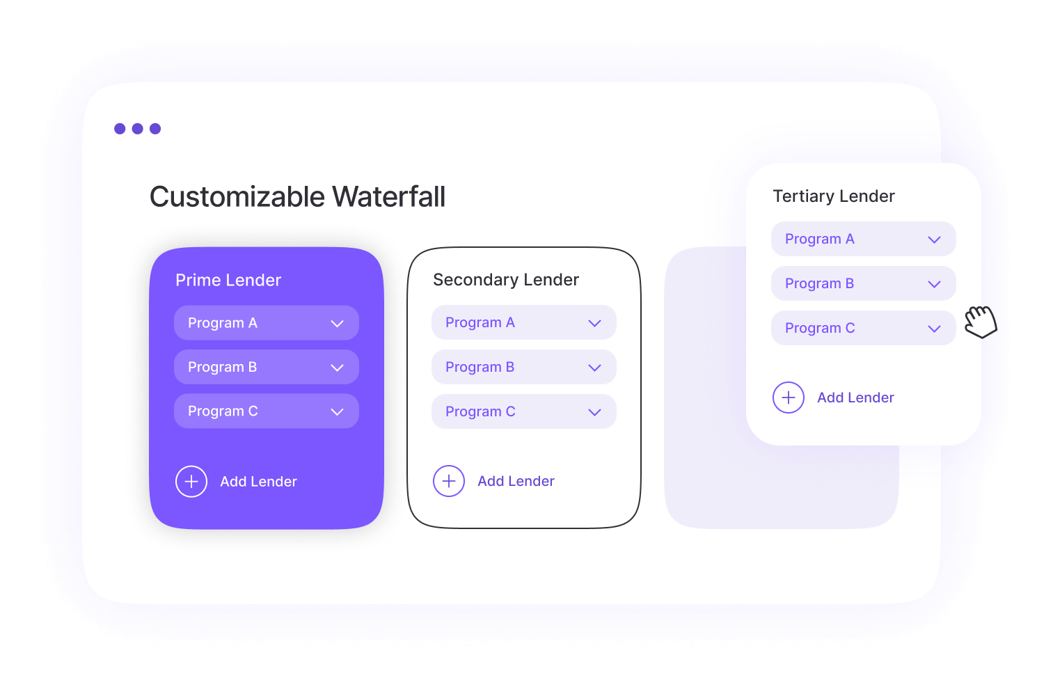 customizable waterfall lending to switch lenders - update policies & connect new lending options in the embedded lending system